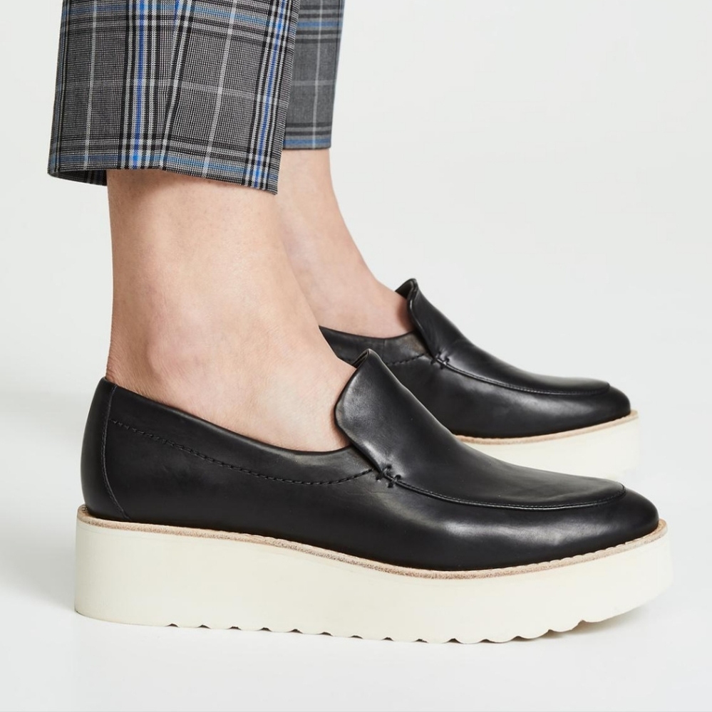 Vince Zeta Black Leather Platform Loafers